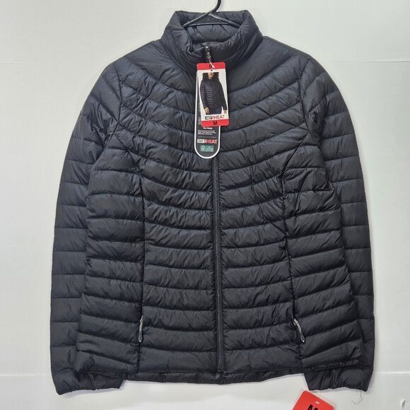 32 Degrees Heat Ultra Light Down Jacket Womens Size M Black Zip Pockets Full Zip - Picture 1 of 11